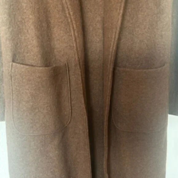 NWT Premium Quality Wool Blend Trendy Brown Open Coat With Oversized Pockets - Picture 13 of 13